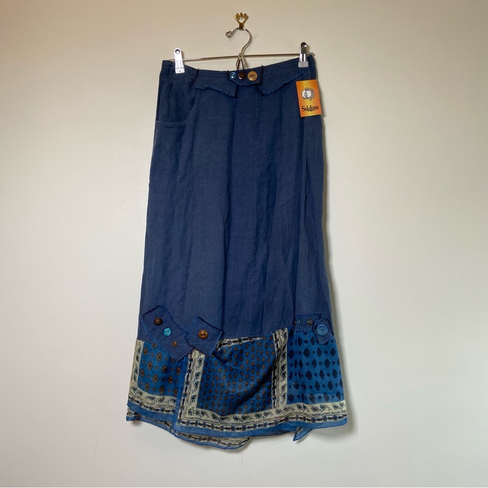 Bryn Walker SolaLuna Studios Linen Upcycled Fashion Skirt Medium Blue NWT